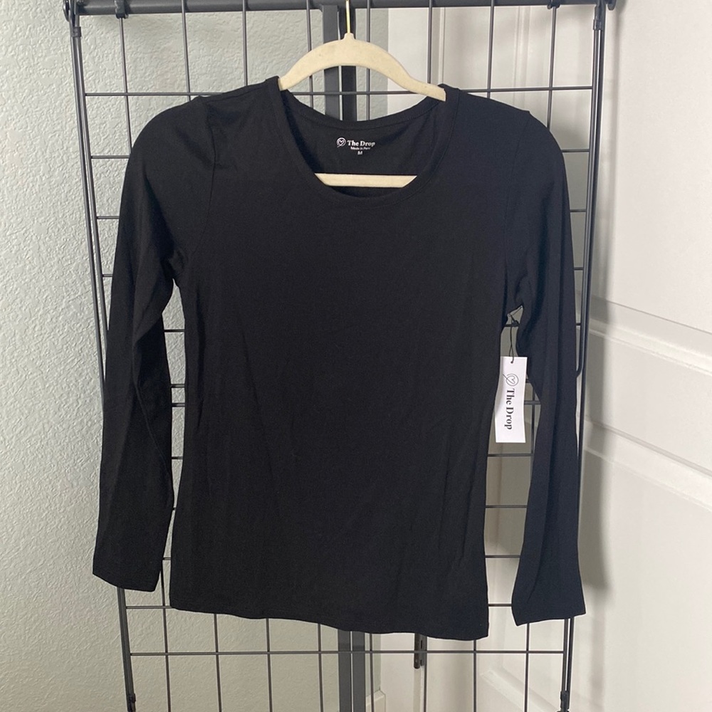 NWT The drop black long sleevele bodycon shirt